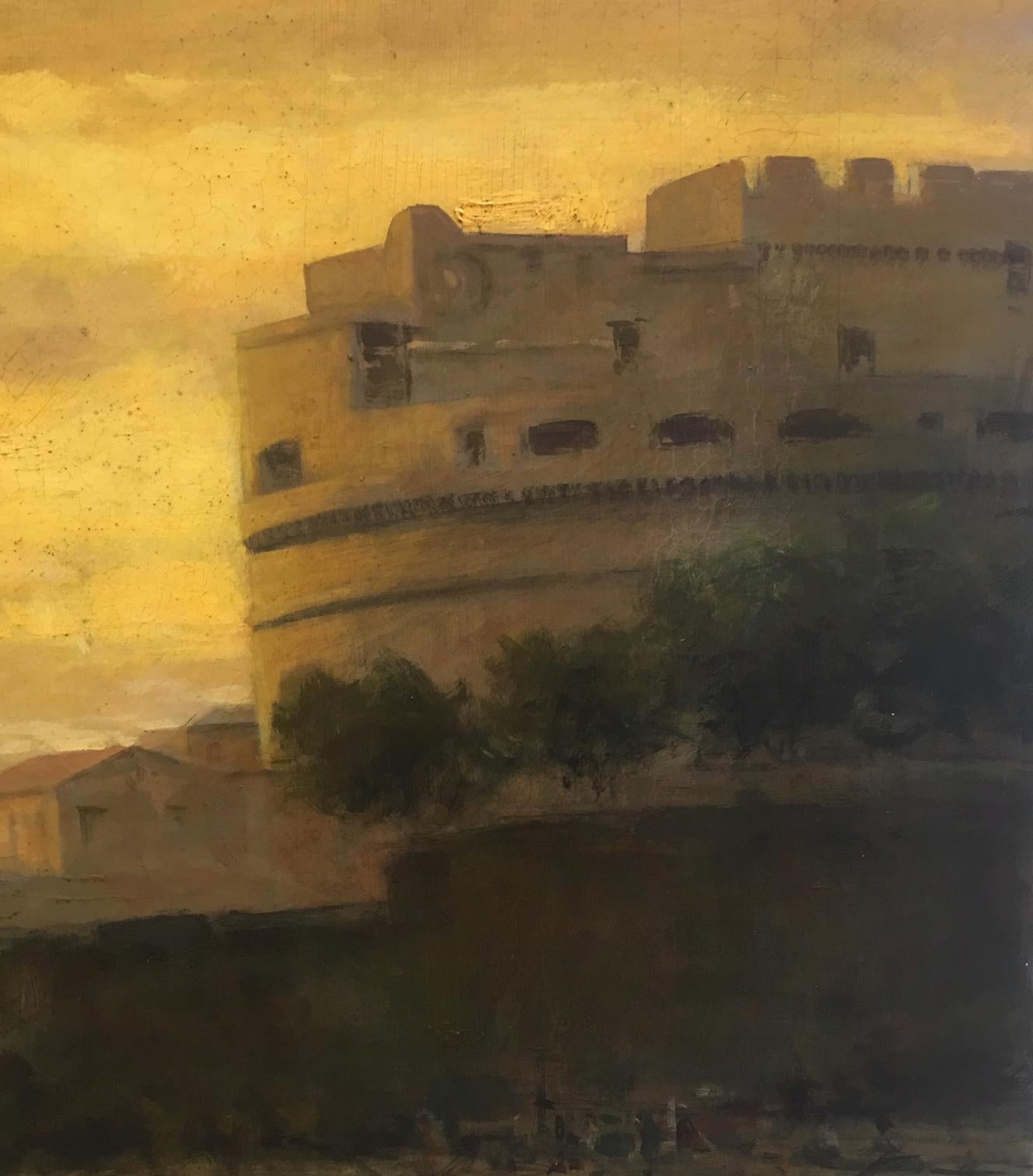 ROME CASTEL SANT'ANGEL - Italian School Italian Oil on Canvas Landscape Painting For Sale 1