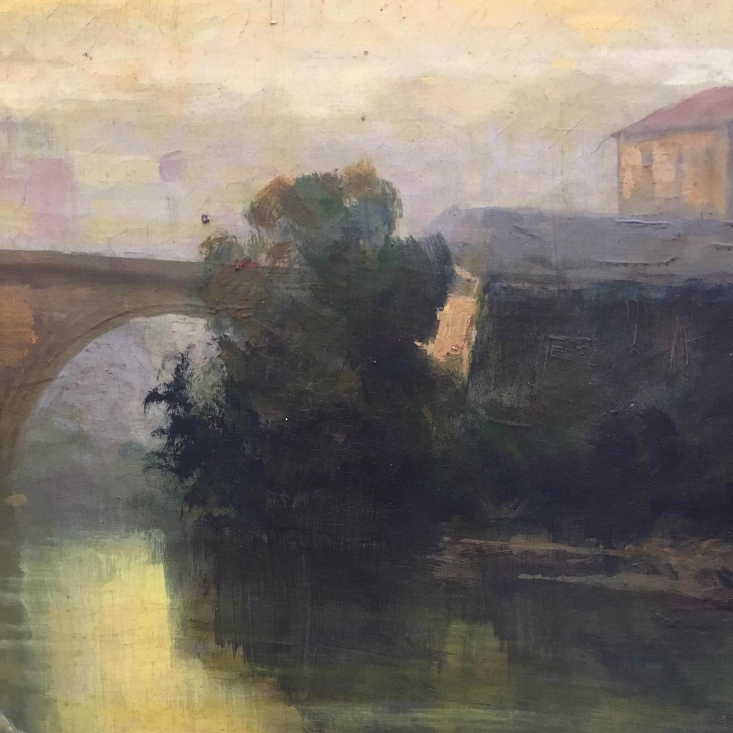 ROME CASTEL SANT'ANGEL - Italian School Italian Oil on Canvas Landscape Painting For Sale 3