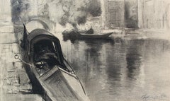 Gondolas in Venice - Francis Hopkinson Smith - American - Charcoal on Paper