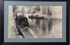 Gondolas in Venice - Francis Hopkinson Smith - American - Charcoal on Paper