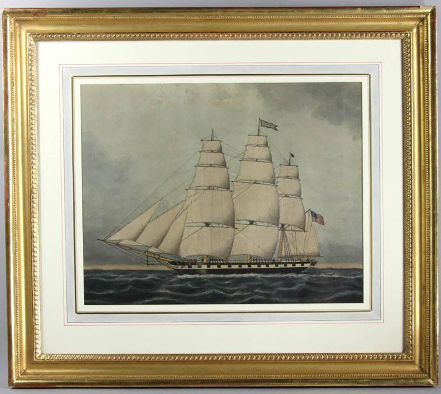 Jurgen Frederick Huge Landscape Art - 19th C. Marine Watercolor Painting of an American Clipper Ship by Jurgen F. Huge