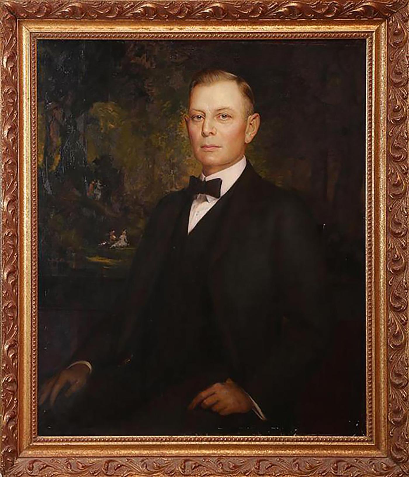 Large Charles Naegele Portrait Oil Painting of a Gentleman  Charles Naegele (American Artist, 1857 Knoxville, TN - 1944), Entitled "Portrait of a Gentleman"  oil on canvas  signed by the artist in the lower right  overall (with frame): 42.5"h x