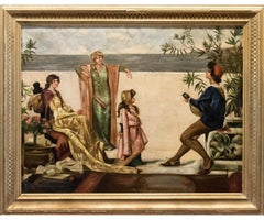 19th Century German Oil Painting by Lambert Oehm Entitled "Palace Balcony"