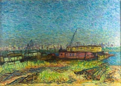 Wladyslaw Brzosko (1912-2011) „Riverscape with Barges, Hudson River“
