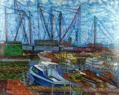 Wladyslaw Brzosko (1912-2011) "Marina with Blue Boat"