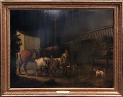 Antique Charles Towne Oil Painting Entitled Returning the Horses to the Stable