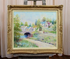 Villagescape Oil Painting by John Adamos Manol "Figural Villagescape"