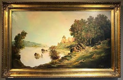 Landscape Oil Painting by Henry London LOCH WITH CASTLE RUINS IN DISTANCE