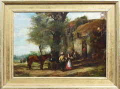 Johan Christoff Frisch Genre Oil Painting "Roadside Tavern"