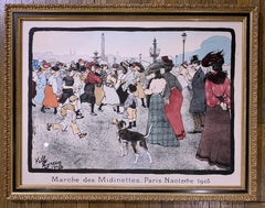 Seltener handkolorierter Originalstich Marche De Midinettes Paris Nanterre:: 1903