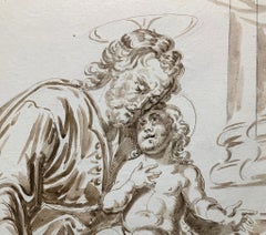 Religious Figural Drawing with Pen & Ink Wash After il Guercino