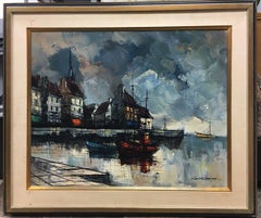 Marine Oil Painting by M Edward Griff A HARBOR SCENE