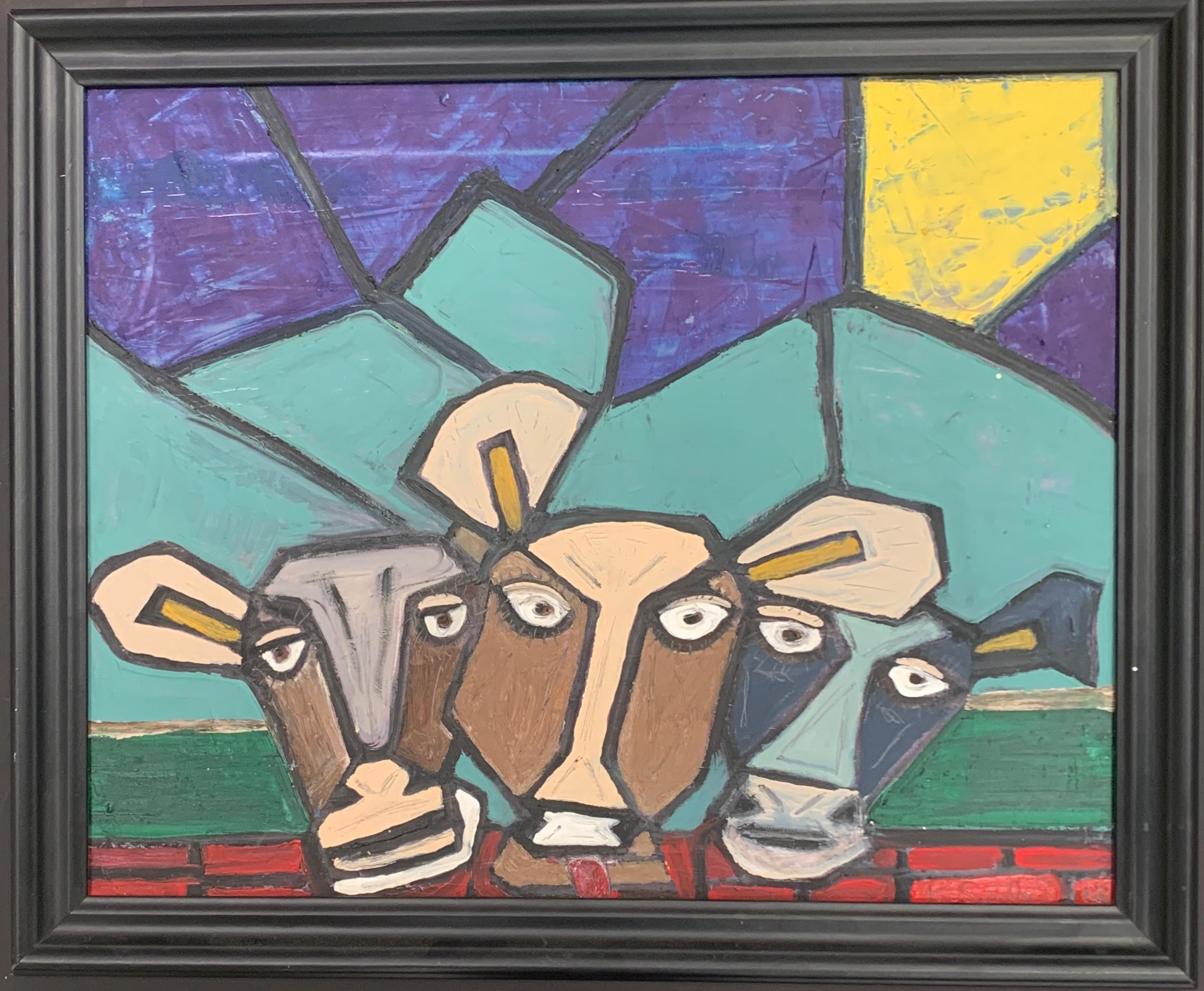 Abstract Cows lining up for feeding by American Artist Kevin Steele