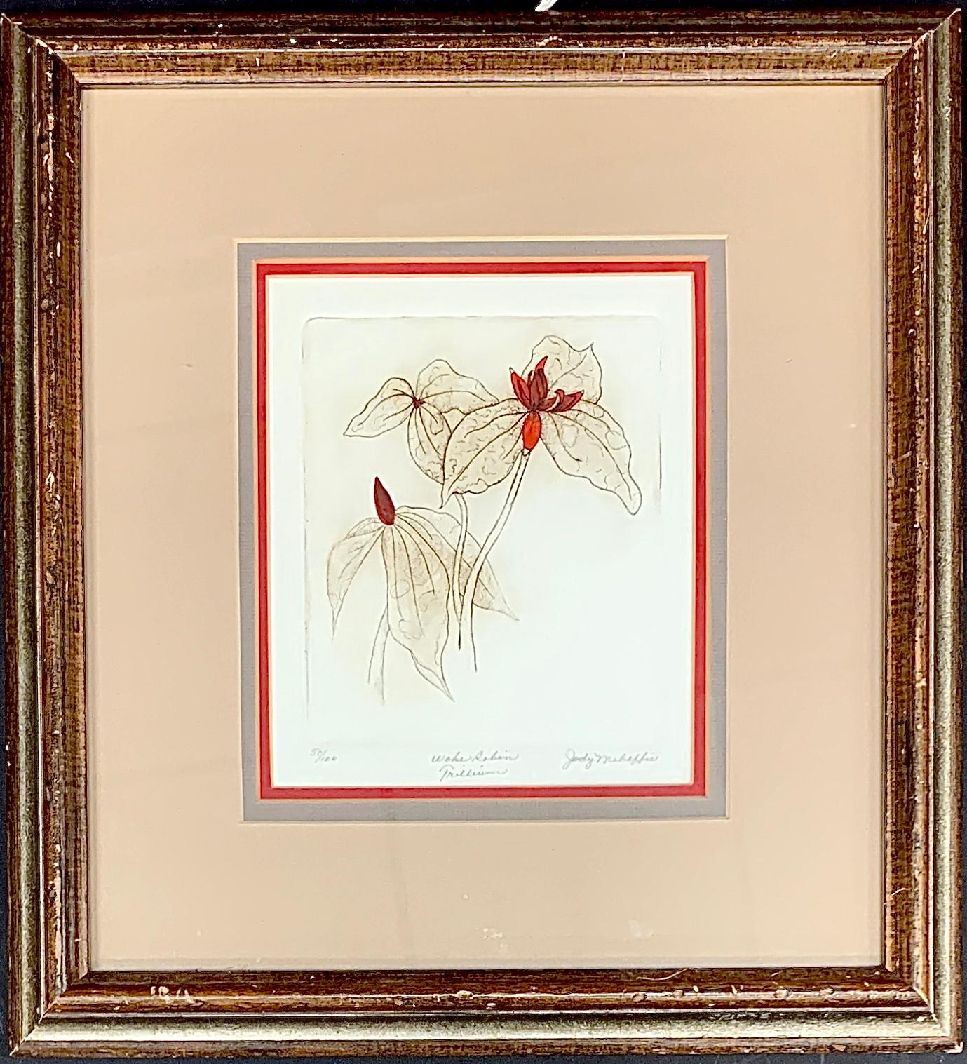 Gravure colorée à la main « Wake Robin Trillium » par Jody Mehaffie 1