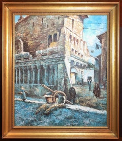 Antique 19th c. Streetscape Oil Painting by Frank Renault