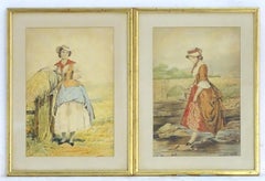 Antique Pair of 19th c. English School Watercolor Portrait Paintings