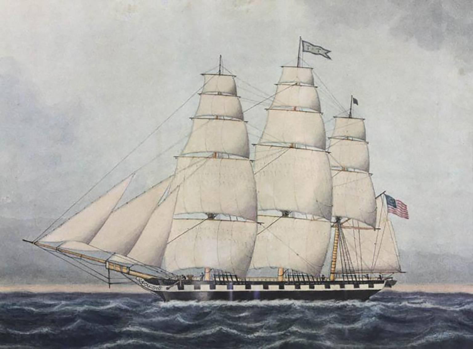 19th C. Marine Watercolor Painting of an American Clipper Ship by Jurgen F. Huge - Art by Jurgen Frederick Huge