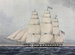 19th C. Marine Watercolor Painting of an American Clipper Ship by Jurgen F. Huge