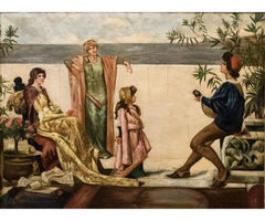 19th Century German Oil Painting by Lambert Oehm Entitled "Palace Balcony"