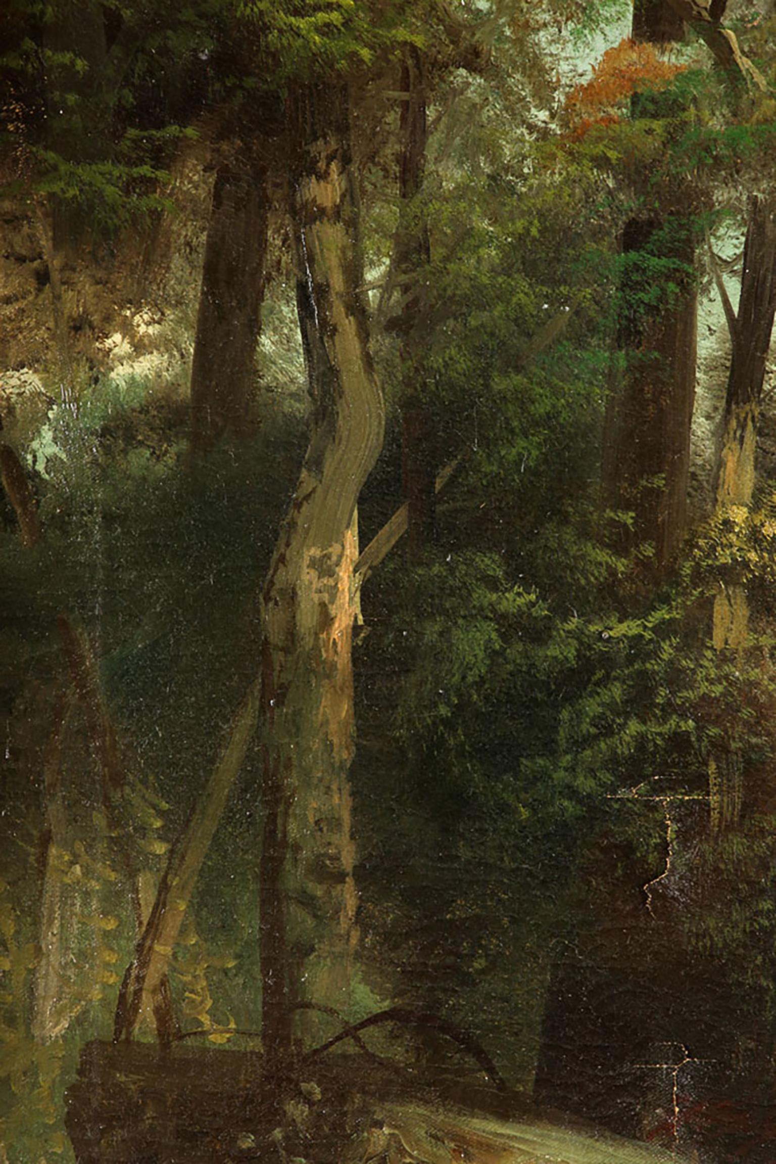19th Century Oil Landscape by George Brainerd Burr “Waiting by the Foot Bridge