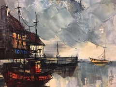 Marine Oil Painting by M Edward Griff A HARBOR SCENE