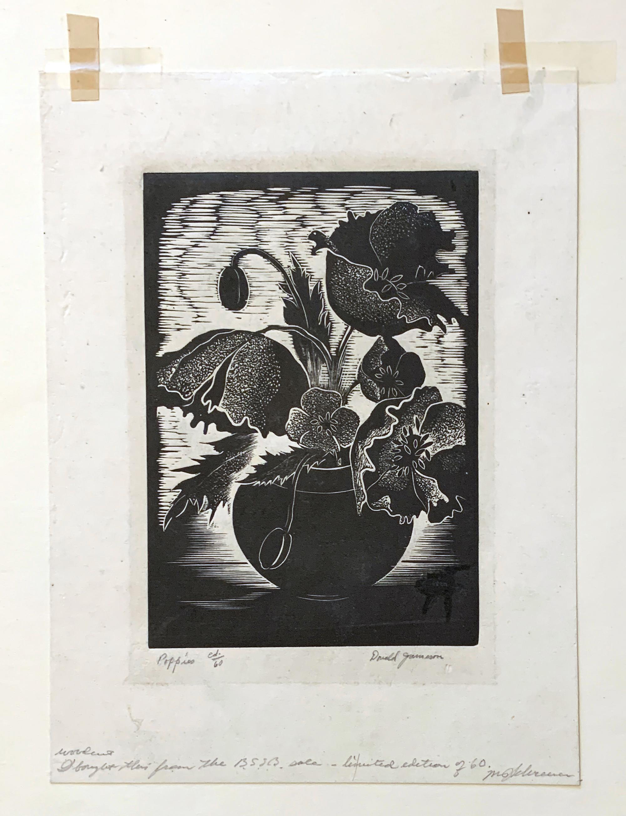 Original Still Life Limited Edition Woodblock Print by American artist Donald Jameson Entitled POPPIES  Hand signed, Titled and Numbered by the artist in lower margin  Limited Edition of 60  Commissioned by publication (BSSB)  Approx. Size: 9