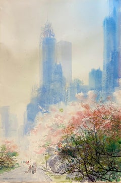 ORIGINAL WATERCOLOR BY BOGOMIR BOGDANOVIC "CENTRAL PARK IN SPRING"