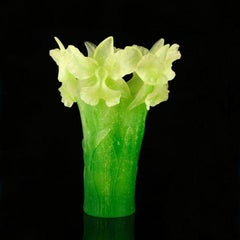 Daum Pate de Verre Green Iris Vase