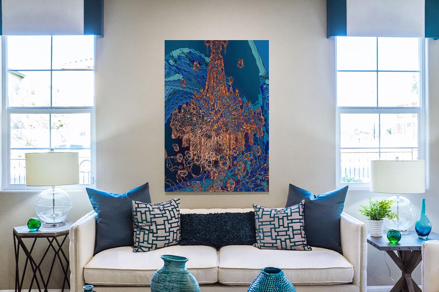 Blue Chandelier - Painting by Julie Hartleib
