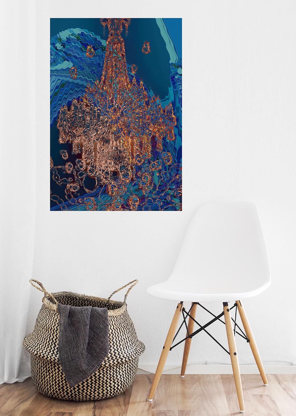 Blue Chandelier - Abstract Expressionist Painting by Julie Hartleib