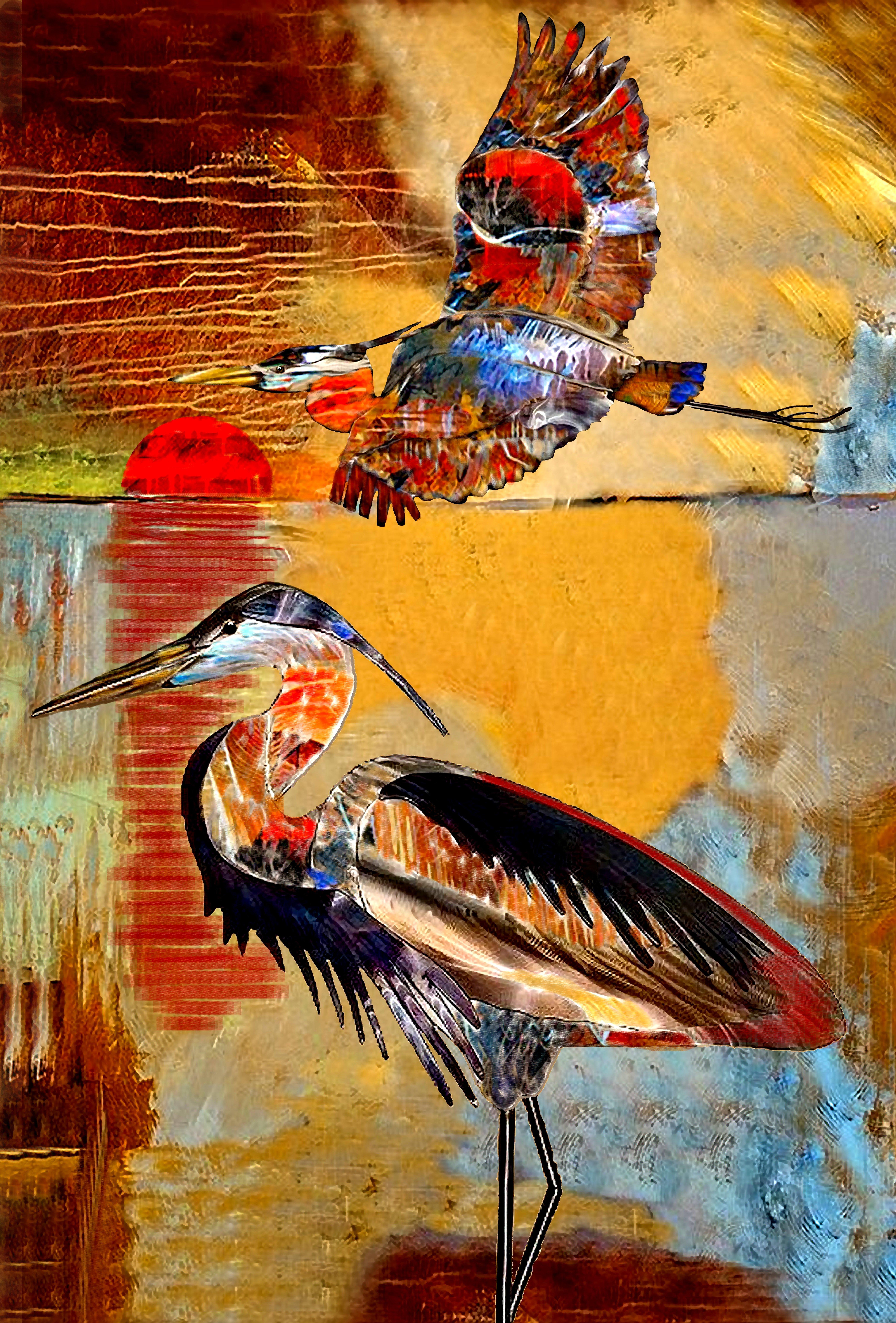 Clay Harris Animal Painting - Cranes of Color