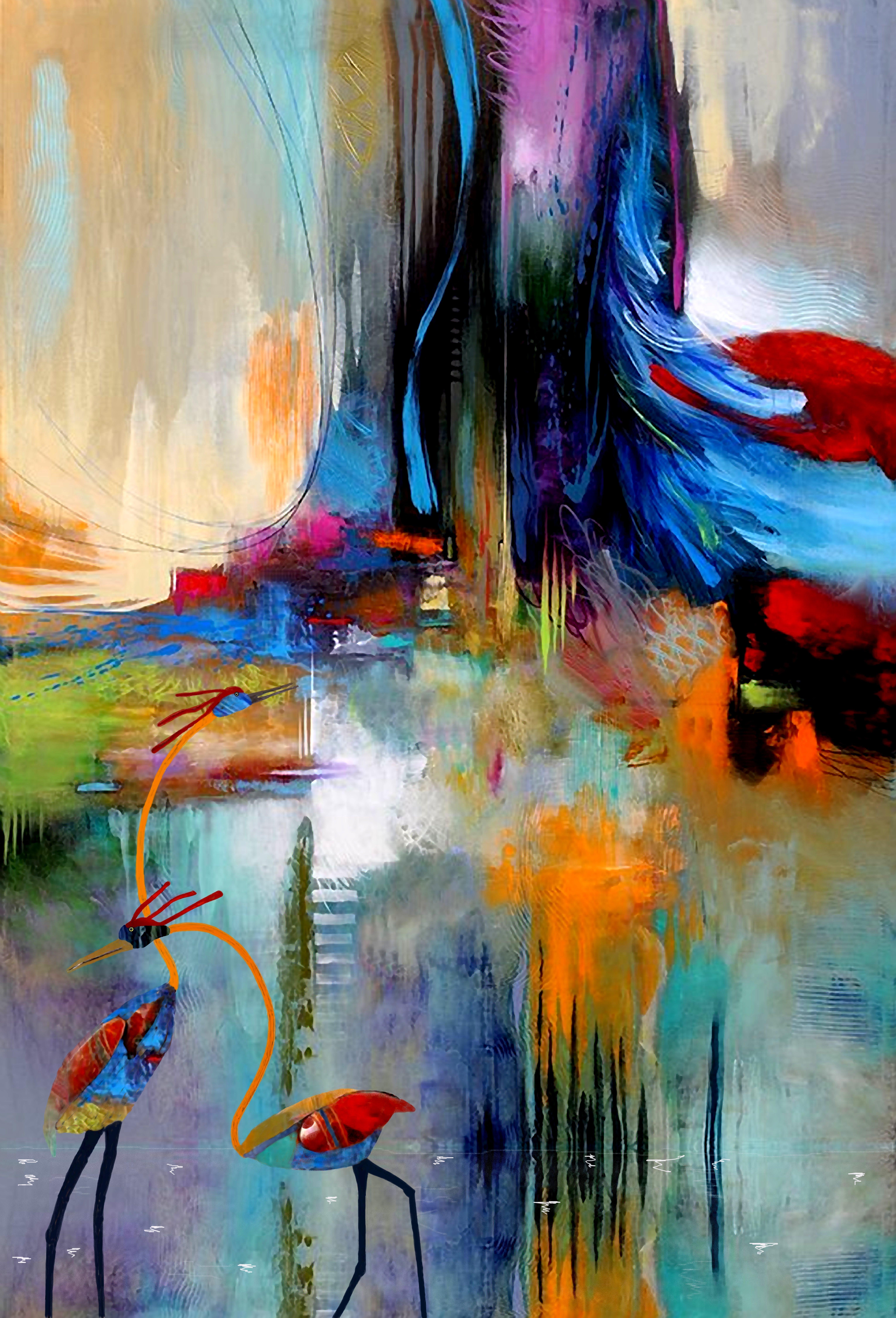 Cranes of Color 105 - Painting by Clay Harris