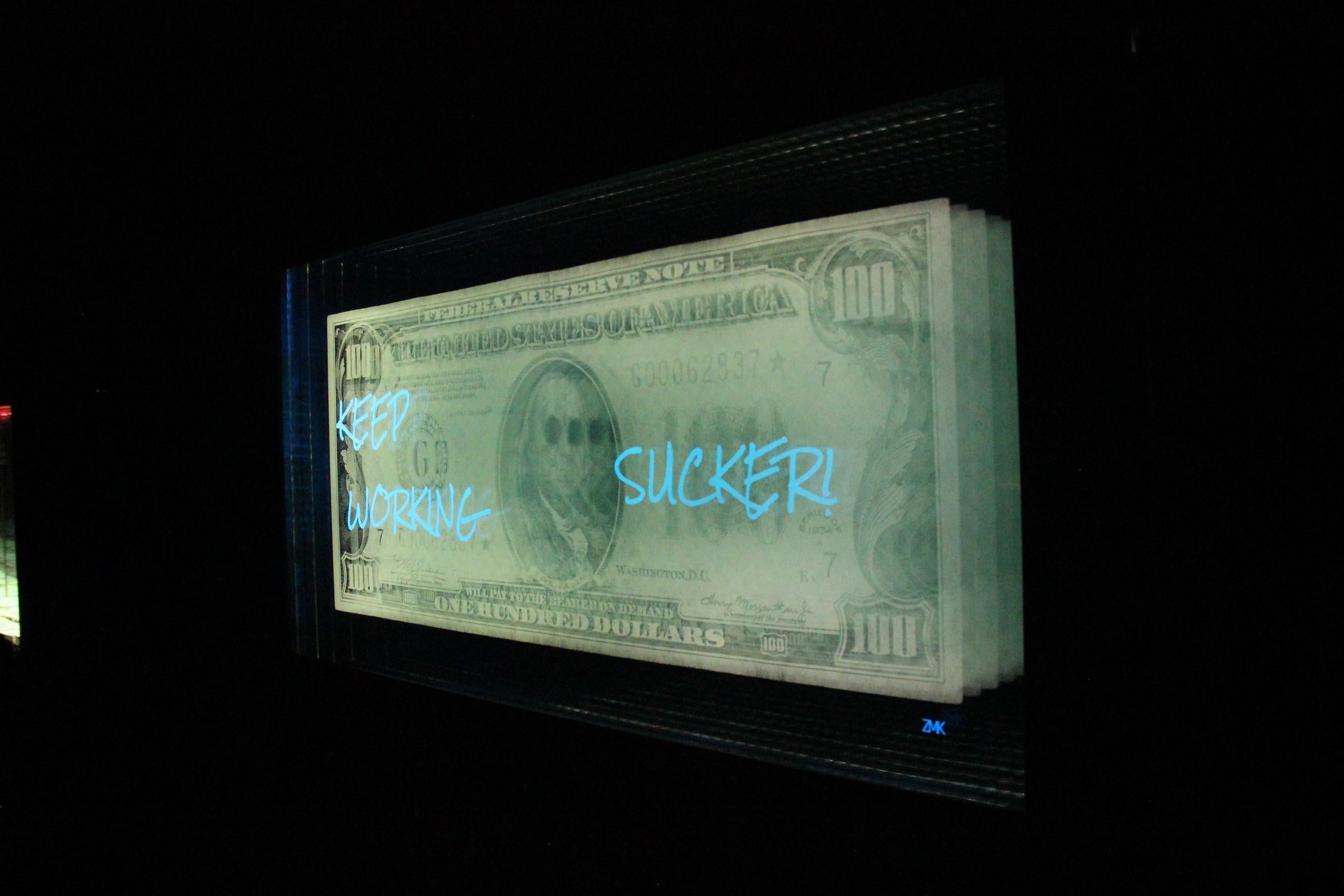 ZMK 
Keep Working Sucker
50 x 27
Etched Glass & LED Lights 
Featured in the ZMK solo exhibition, 