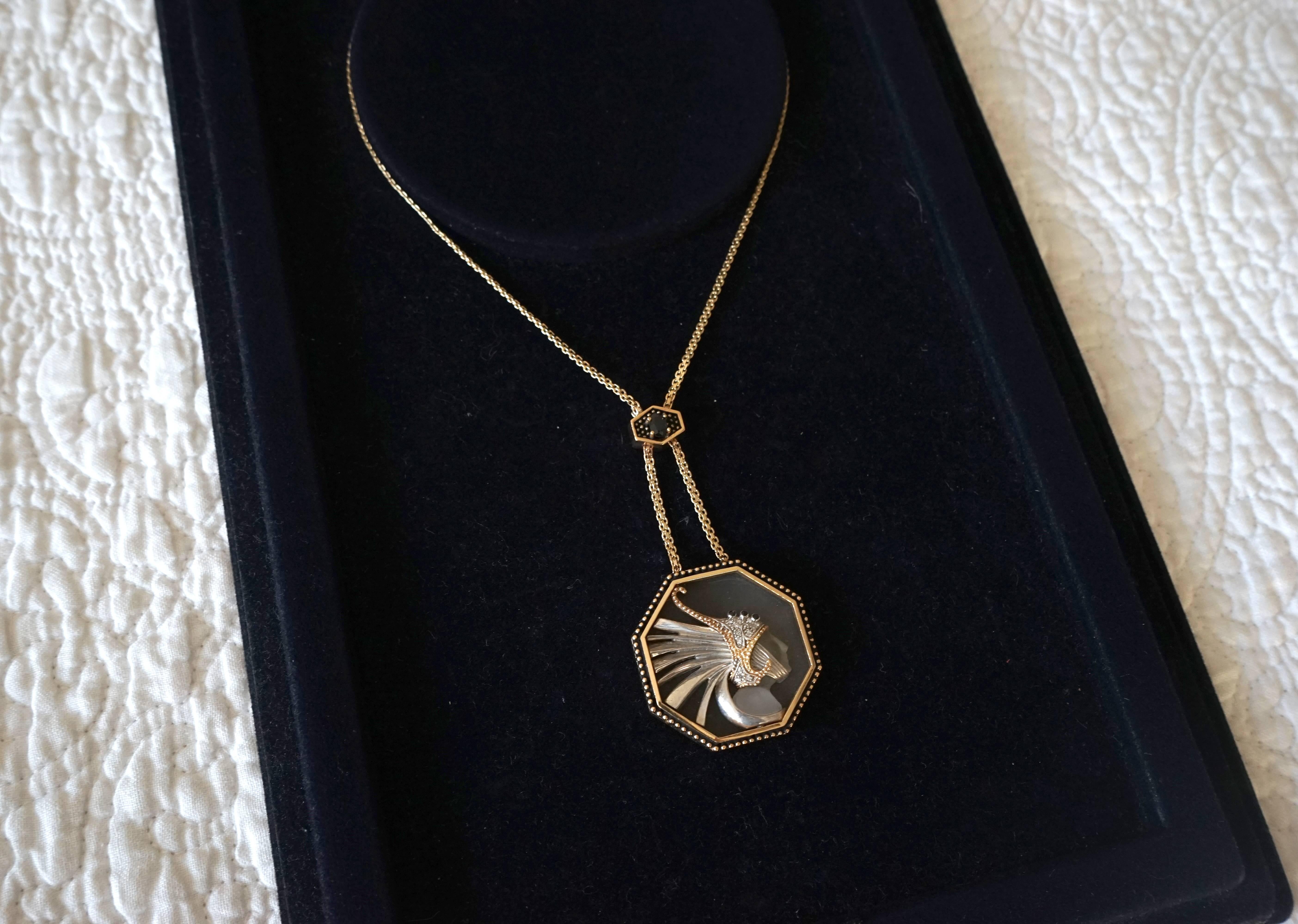 "Fireflies" Diamonds, Sapphire, and Crystal 14k Necklace - Art by Erté