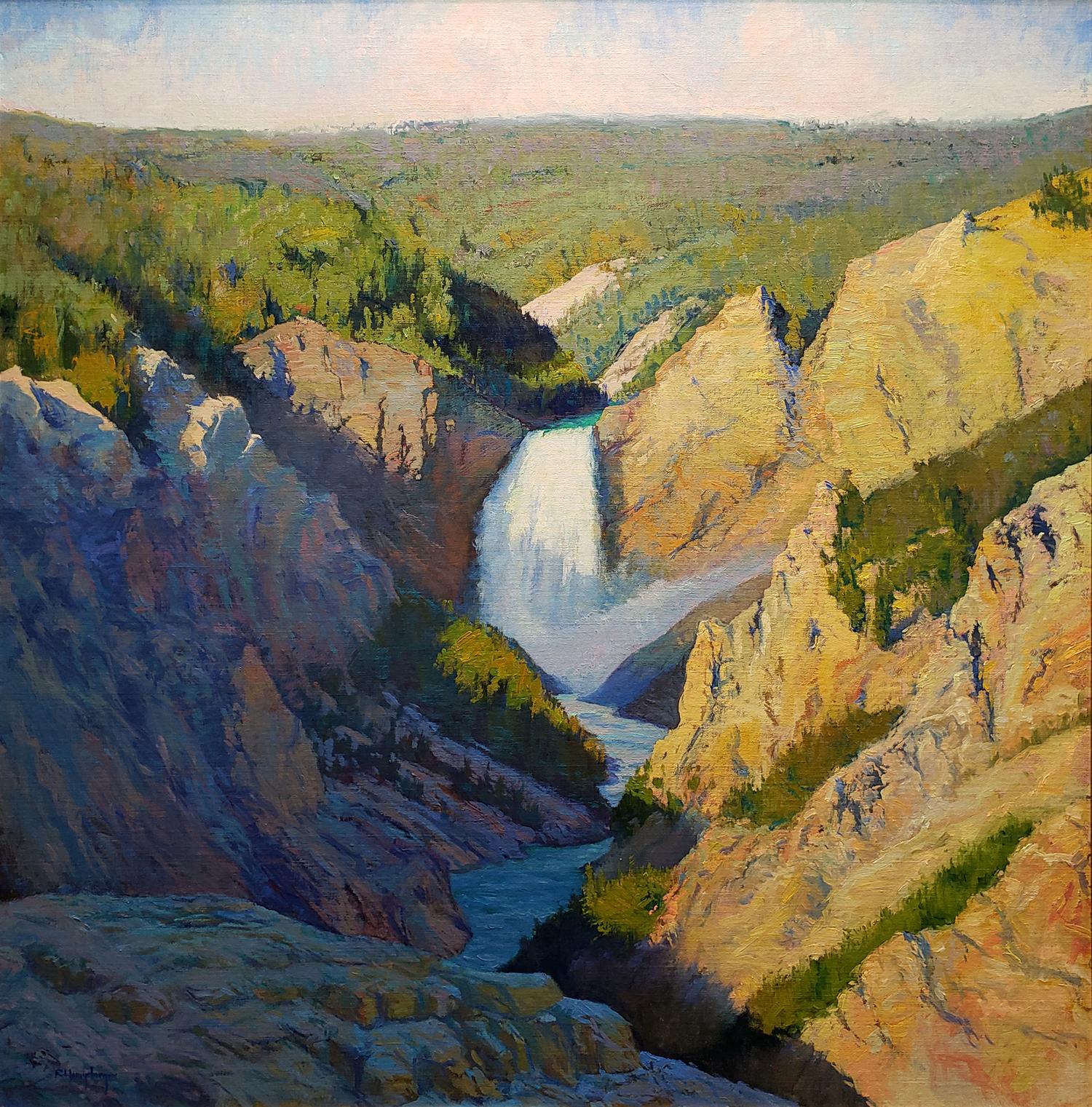 Morning Light on the Lower Falls, Yellowstone - Painting by Richard Humphrey