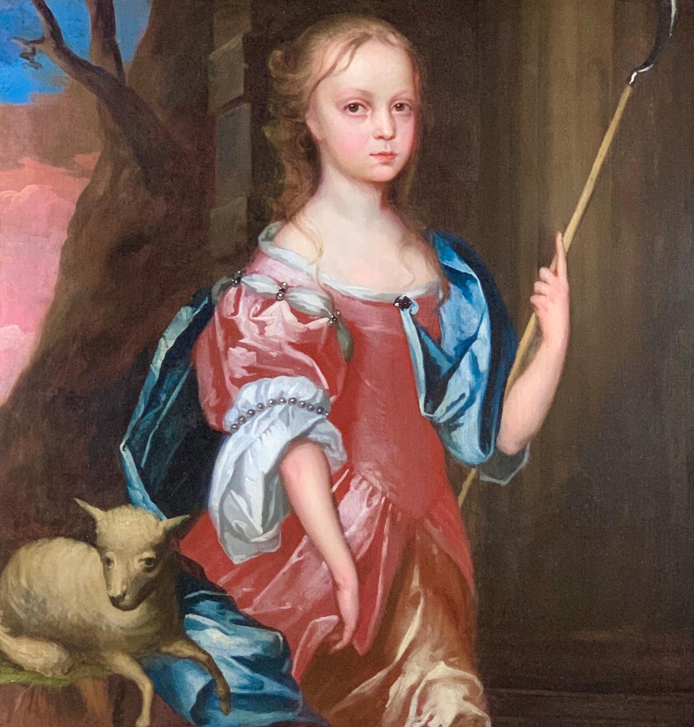 17th Century English Oil Portrait of a Young Girl as a Shepherdess - Painting by Circle of Gerard Soest
