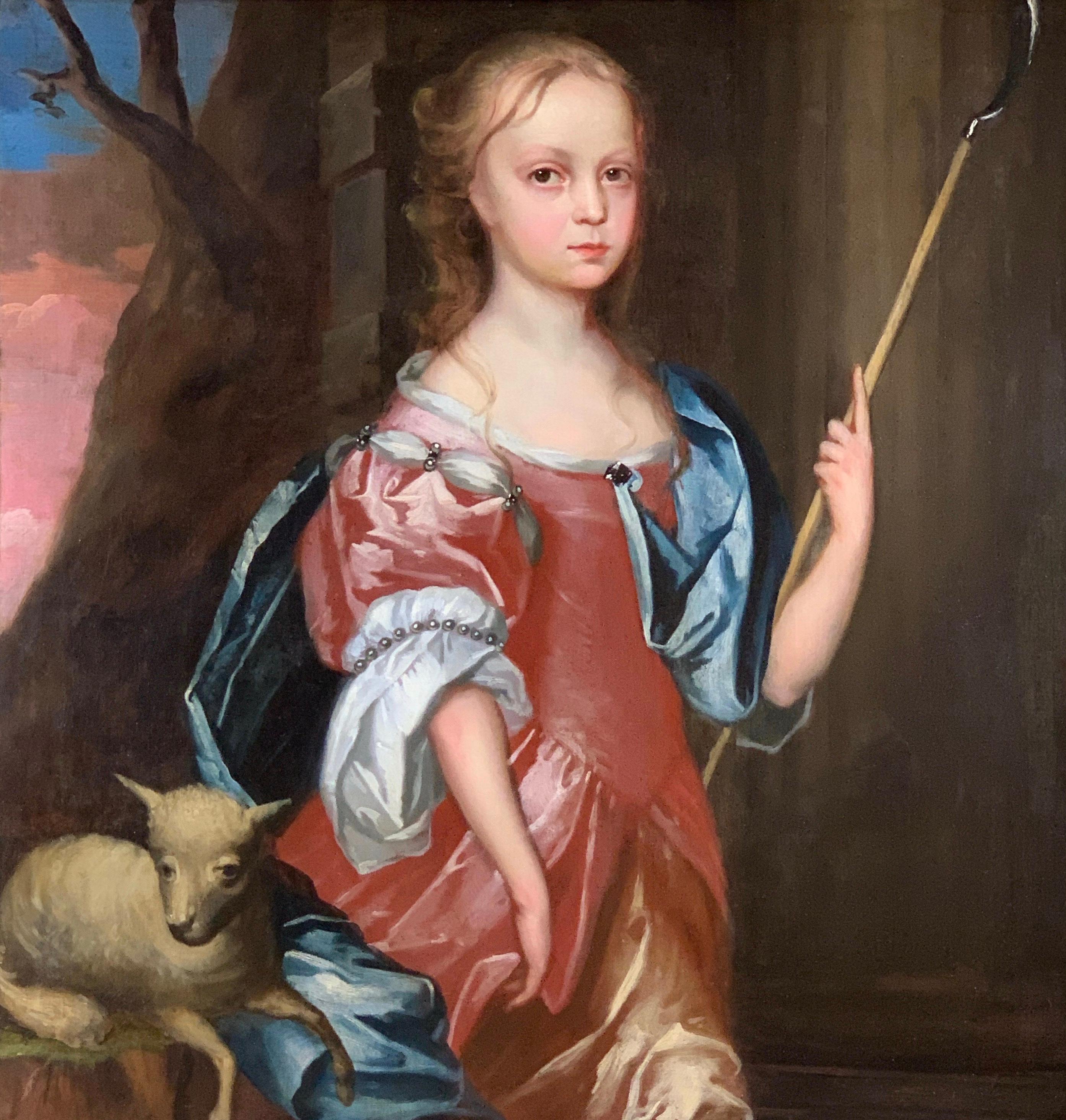 17th Century English Oil Portrait of a Young Girl as a Shepherdess For Sale 6