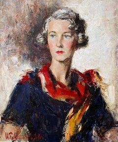 Vintage Oil on Canvas English Portrait of The Duchess of Somerset signed and dated 1938.