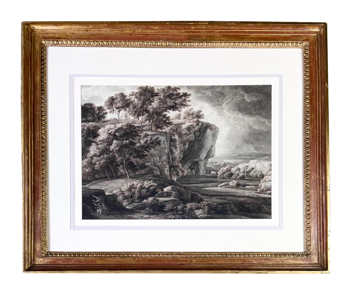 18th Century Classical Old Master Roman Landscape Drawing with Figures - Painting by Abraham-Louis-Rodolphe Ducros