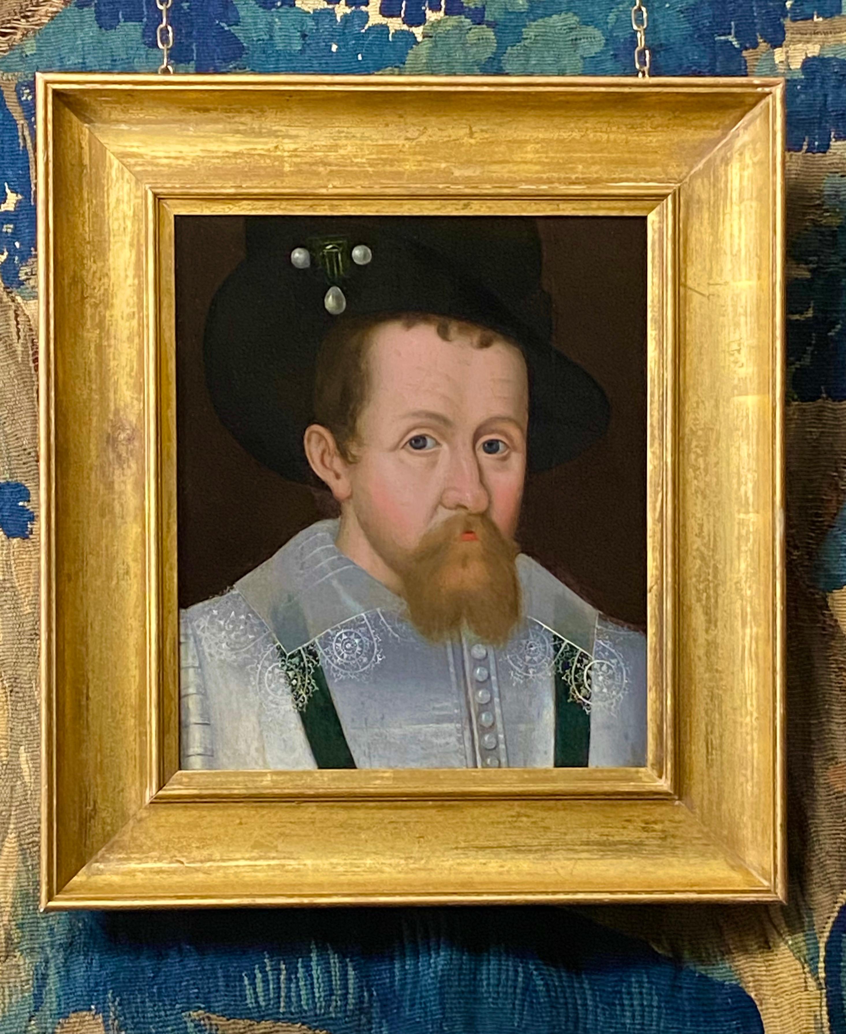 17th Century Royal Portrait of James I of  England & James VI of Scotland - Black Portrait Painting by John De Critz