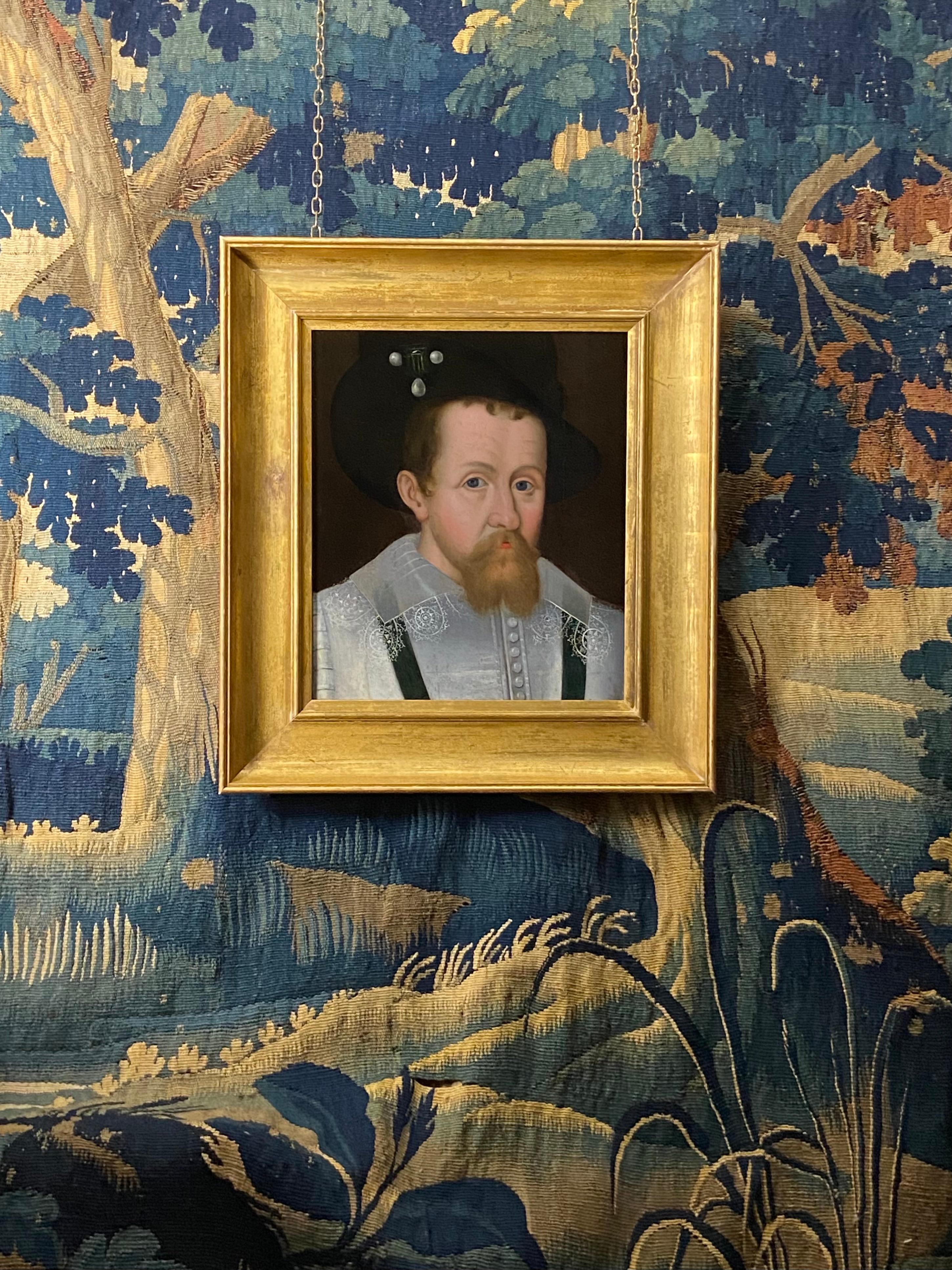 Period Portraits are proud to present this fine oil on panel portrait from the circle of John de Critz which dates to the early 17th century. It  is a contemporary variant of the first likeness of James taken after his accession to the English