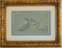 18th Century French Drawing A Study of Two Hands by Charles Parrocel