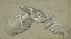 18th Century French Drawing A Study of Two Hands by Charles Parrocel