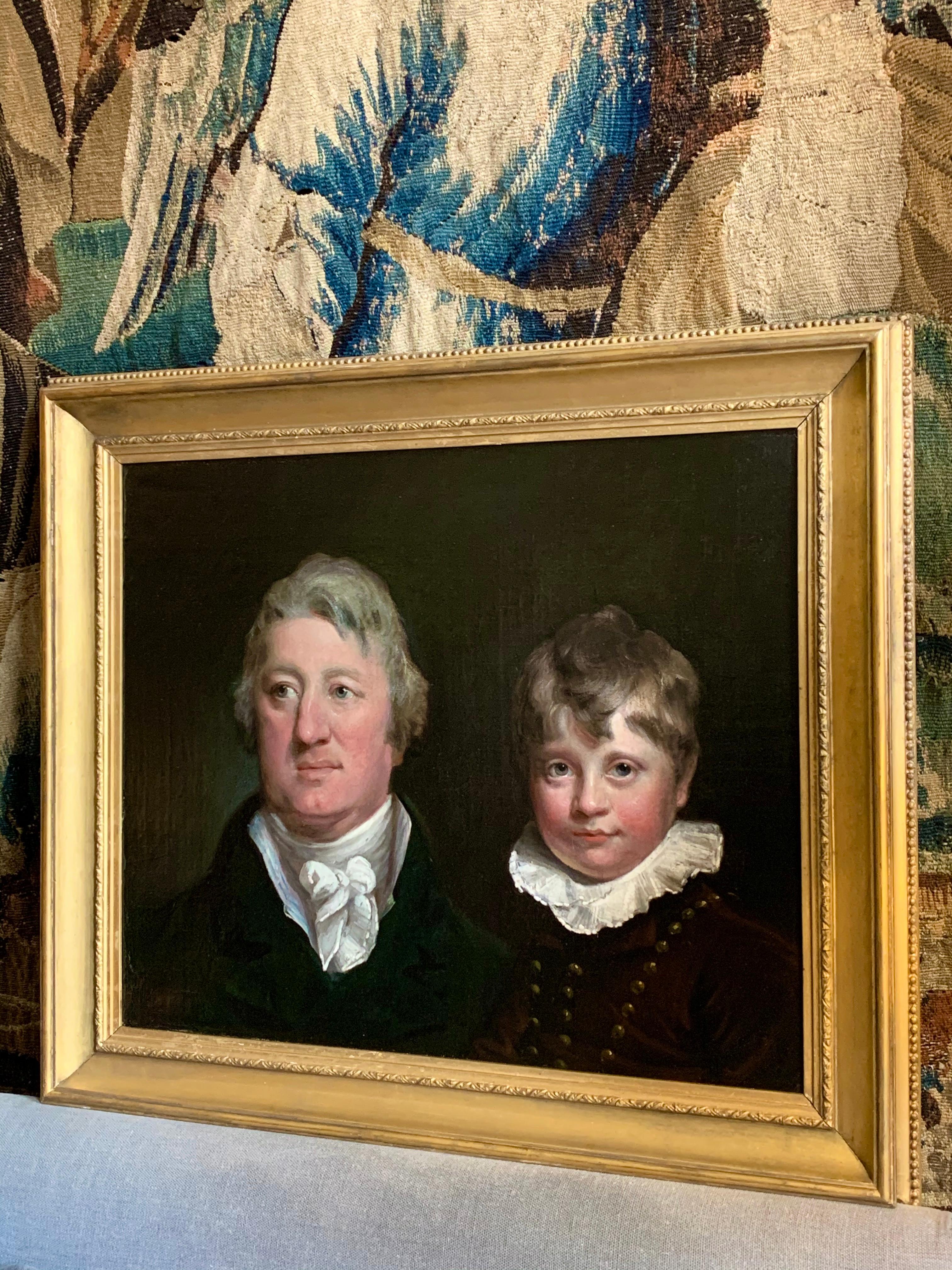 Early 19th Century English Oil Portrait Painting of a Gentleman and a Young Boy. For Sale 3