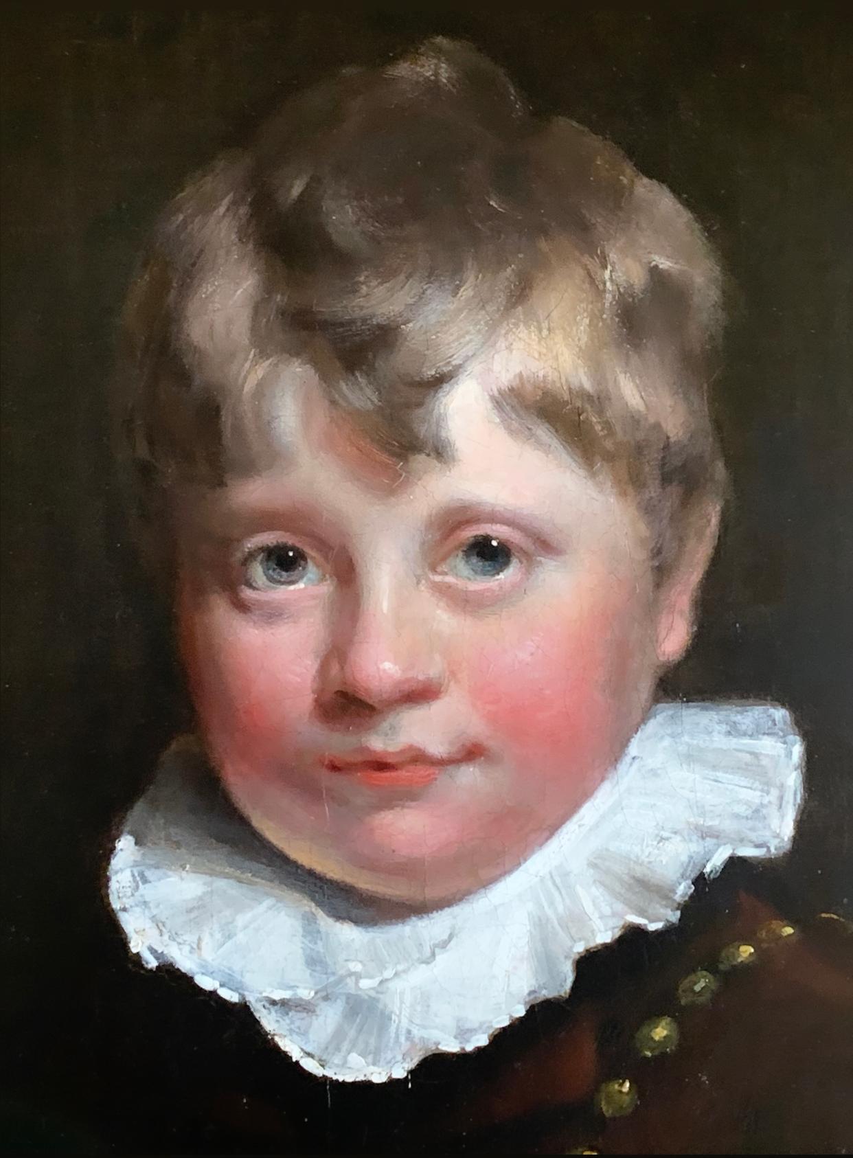 Early 19th Century English Oil Portrait Painting of a Gentleman and a Young Boy. For Sale 2