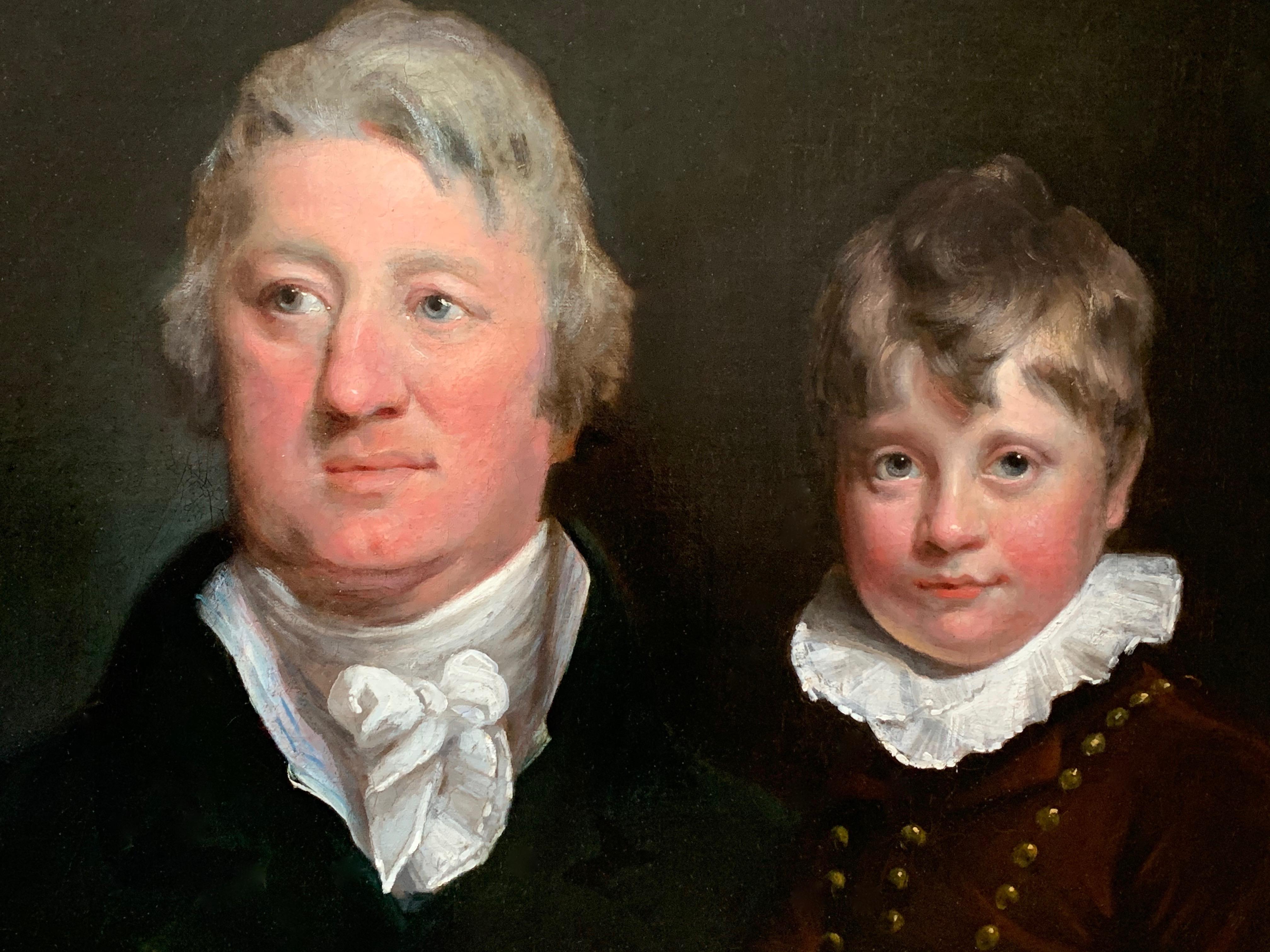 Joseph Clover  Figurative Painting - Early 19th Century English Oil Portrait Painting of a Gentleman and a Young Boy.