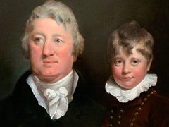 Early 19th Century English Oil Portrait Painting of a Gentleman and a Young Boy.