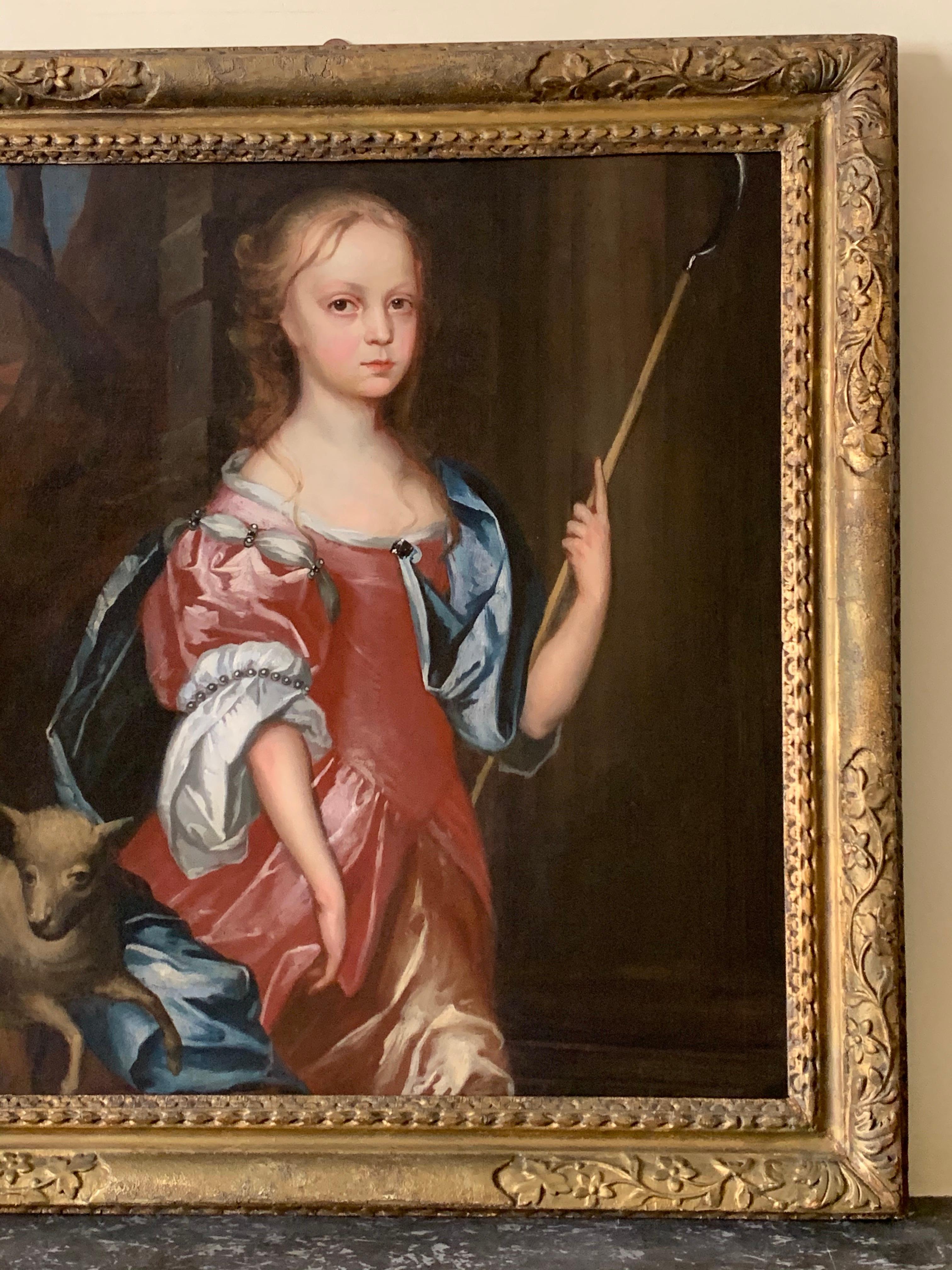 17th Century English Oil Portrait of a Young Girl as a Shepherdess For Sale 4