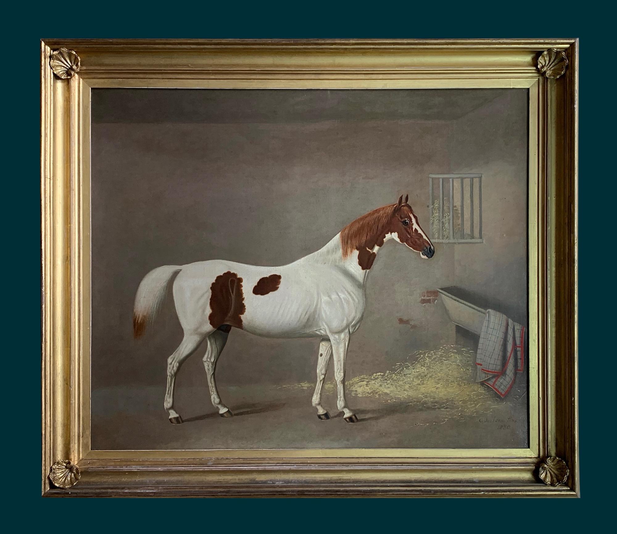A White and Brown Thoroughbred Horse in a Stable by G. Jackson 9