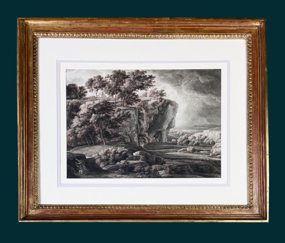 18th Century Classical Old Master Roman Landscape Drawing with Figures For Sale 1